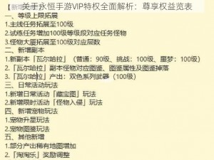 关于永恒手游VIP特权全面解析：尊享权益览表