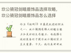 坎公骑冠剑暗盾饰品最佳选择分析：攻略推荐饰品的理由与实战效果解读