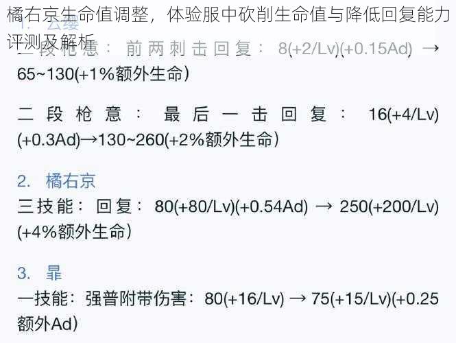 橘右京生命值调整，体验服中砍削生命值与降低回复能力评测及解析