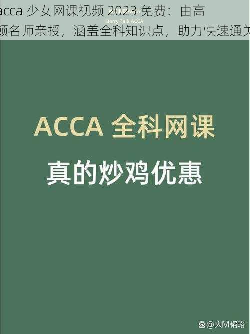 acca 少女网课视频 2023 免费：由高顿名师亲授，涵盖全科知识点，助力快速通关