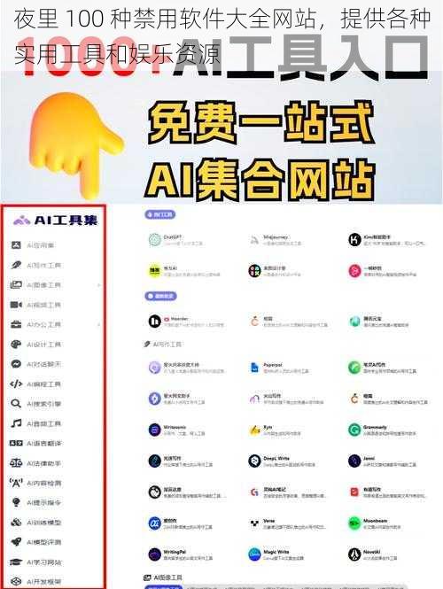 夜里 100 种禁用软件大全网站，提供各种实用工具和娱乐资源