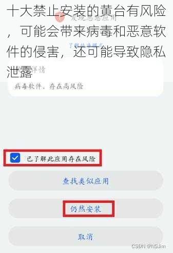 十大禁止安装的黄台有风险，可能会带来病毒和恶意软件的侵害，还可能导致隐私泄露