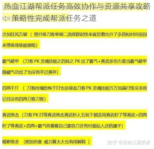 热血江湖帮派任务高效协作与资源共享攻略：策略性完成帮派任务之道