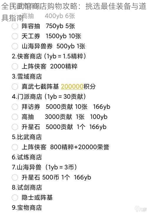 全民武馆商店购物攻略：挑选最佳装备与道具指南