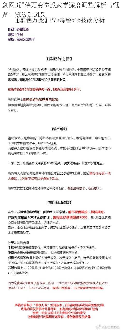 剑网3群侠万变毒派武学深度调整解析与概览：览改动风采