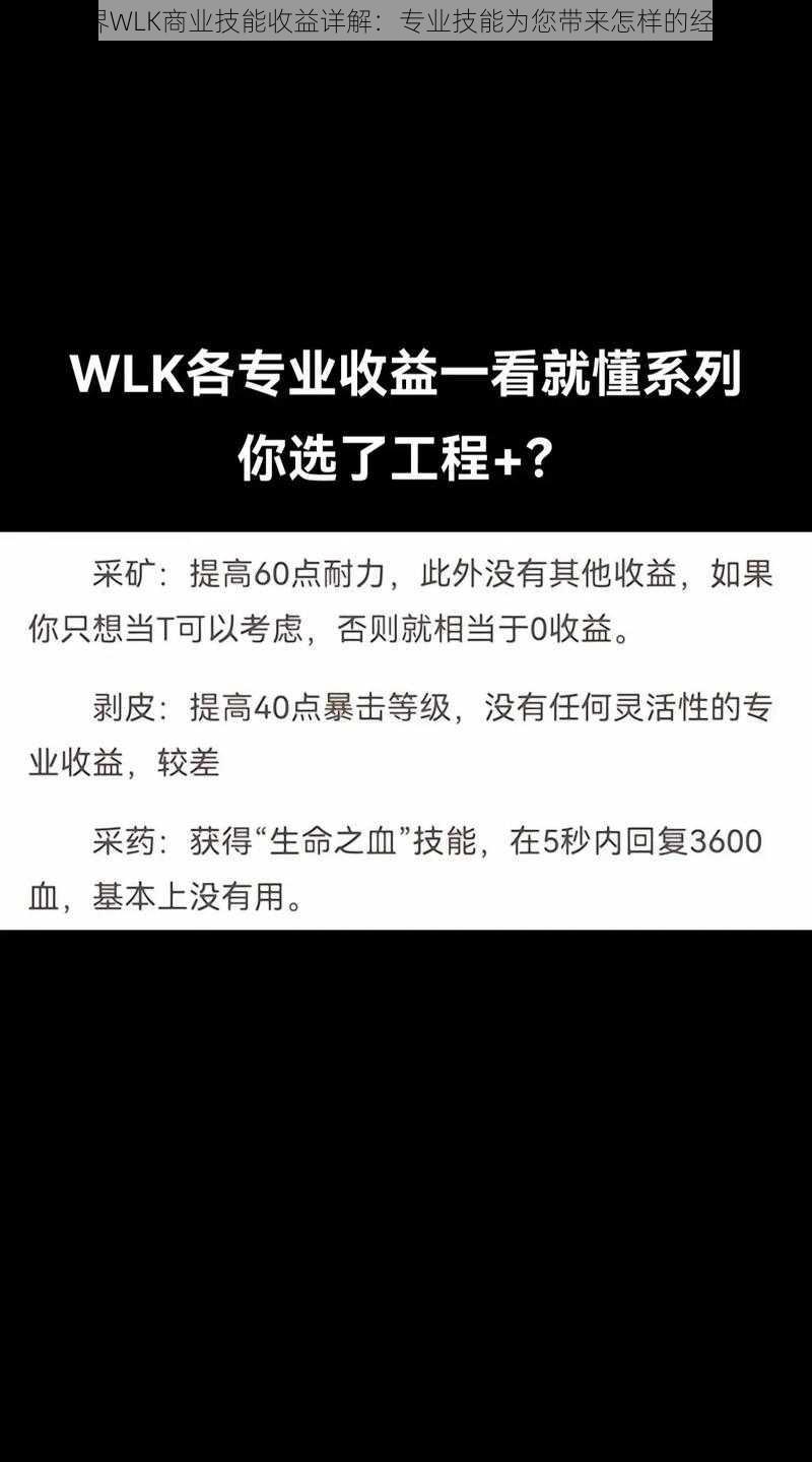 魔兽世界WLK商业技能收益详解：专业技能为您带来怎样的经济收益？