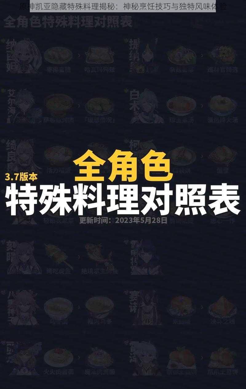 原神凯亚隐藏特殊料理揭秘：神秘烹饪技巧与独特风味体验