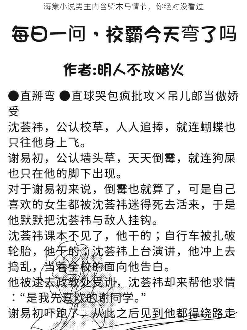 海棠小说男主内含骑木马情节，你绝对没看过