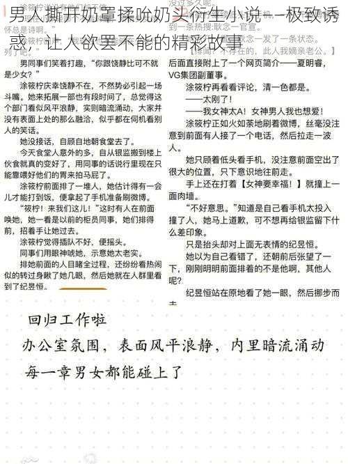 男人撕开奶罩揉吮奶头衍生小说——极致诱惑，让人欲罢不能的精彩故事